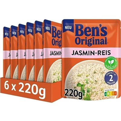 Abbildung von BEN&#039;S ORIGINAL Express Reis Jasmin Reis, ideale Zubereitung von Gerichten in der Pfanne, 6 Packungen (6 x 220g)