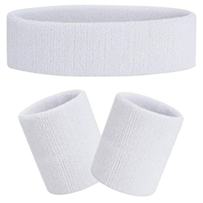 Abbildung von FACATH Gestreiftes Schweißband Set Sport Stirnband Armband Frottee Sportübungs Basketball Stirnbänder