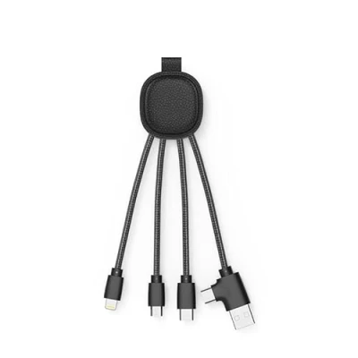 Abbildung von Xoopar Ine Smart NFC Funktion Schwarz aus recyceltem Leder 4in1 Multi Connector Kabel USB C, Lightning, Micro USB, A Universal Ladegerät für Smartphones
