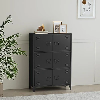 Abbildung von en.casa Mehrzweckschrank »Hamina« Büroschrank mit 6 Türen 80x140x113 cm Schwarz