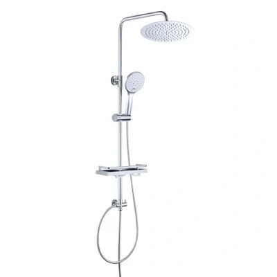 Abbildung von JOHO Regendusche Duschsystem ohne Armatur, Rain Shower Duschset Überkopfbrauseset aus Edelstahl mit Ablage Chrom(Kopfbrause D20 Rund)