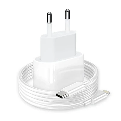 Abbildung von Ladegerät für iPhone, 20 W, schnell, MFi Zertifiziert, PHONIX Italien, iPhone 14, 13, 12, 11 Pro, Max, Mini, XS, XR X, 8 SE, Apple, Ladekabel Typ C/Lightning