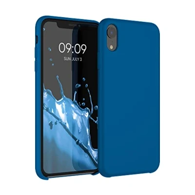 Abbildung von kwmobile Hülle kompatibel mit Apple iPhone XR Silikon Handy Case Handyhülle weiche Oberfläche kabelloses Laden Blue Reef