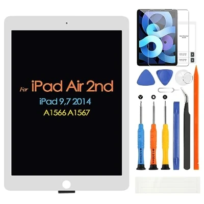 Abbildung von ARSSLY LCD Display für iPad Air 2 A1567 A1566 Air2 Digitizer Touchscreen Ersatzteil Montage mit Werkzeugen (weiß)