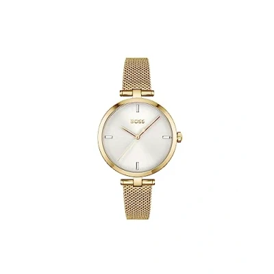 Abbildung von BOSS Analog Quarzuhr für Damen mit Gelbgoldfarbenes Edelstahl Mesh Gliederarmband 1502586