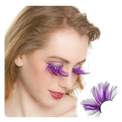 Abbildung von Dorisue Riesige Wimpern Dramatische Halloween Doppellippe Schwarz mit Lila Große Extra Lange Feder Katzenaugenform Kostüm Spinne Feuerwerk Stil