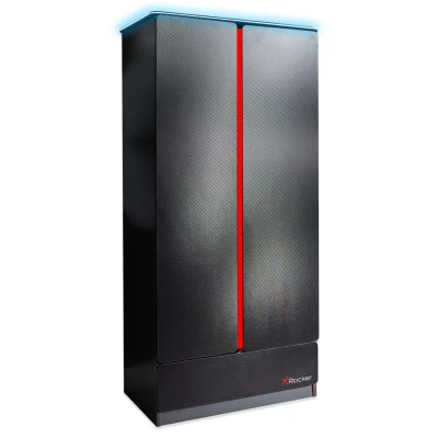 Abbildung von X Rocker Carbon Tek Kleiderschrank mit 2 Türen, Schublade und LED Beleuchtung grau/rot