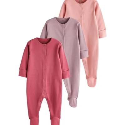 Abbildung von Next 3 PACK Cotton BABY Sleepsuits Strampler für Kinder, Größe: 68, Pink