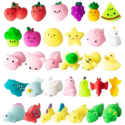 Abbildung von 32 Stück Mini Mochi Squishy Set Kawaii Dinosaurier Obst Tier Squeeze Squishies Anti Stress Spielzeug Fidget Toy für Jungen und Mädchen Geburtstagsgeschenk Weihnachten Geschenktüten Kindergeburtstag