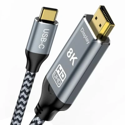 Abbildung von Augusplay USB C auf HDMI 2.1 Kabel, 8K@60Hz 4K@240Hz Type High Speed HDR HDCP 2.3 Thunderbolt 4/3 zu Kabel Kompatible with iPhone 15 Pro MacBook Pro/Air UHD TV Monitor, 3M