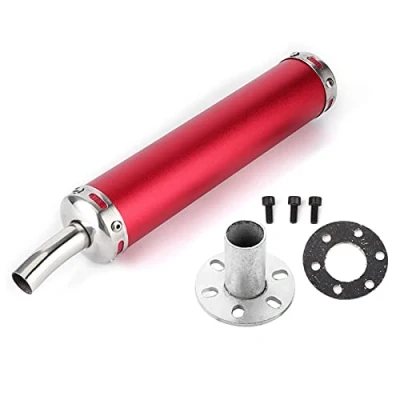 Abbildung von Exhaust Muffler Auspuffschalldämpfer Edelstahl, Schalldämpfer 20 Mm/0,8 Zoll Modifizierte Teile Für 2 Takt Motorrad(Rot)