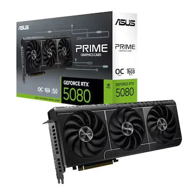 Abbildung von ASUS PRIME GeForce RTX 5080 OC Edition 16GB GDDR7 Gaming Grafikkarte (Nvidia RTX5080, SFF Ready, Dual BIOS Schalter, PCIe 5.0, 1x HDMI 2.1b, 3X DisplayPort 2.1a, RTX5080 O16G)