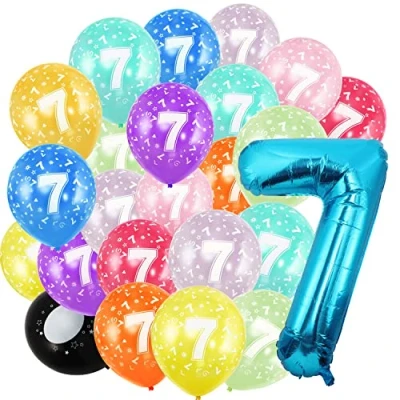 Abbildung von Geburtstag zahlen luftballon 7 jahre und 20Pcs 30cm Luftballons Blau Folienballon in 40&quot; 101cm Geburtstagsdeko Ballon Zahl Deko zum fliegt mit Helium für Männer Frauen Geburtstagsparty