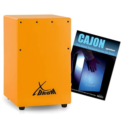 Abbildung von XDrum KC 37OG Kinder Cajon Set Kleine speziell für Nur 36 cm hoch Snare Effekt durch stimmbare Gitarrensaiten Spar mit Schule Einsteiger Orange