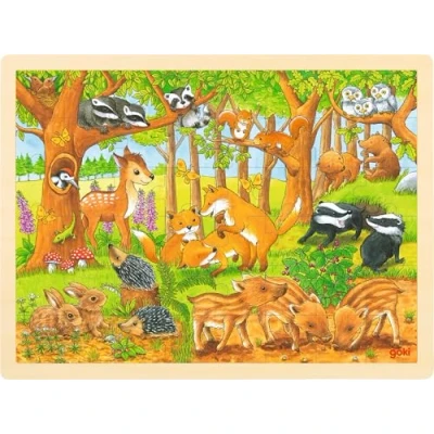 Abbildung von Einlegepuzzle Tierkinder im Wald