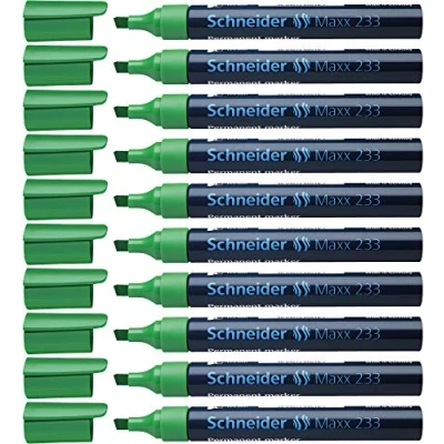 Abbildung von Schneider Maxx 233 Permanent Marker mit Keilspitze (nachfüllbar, Cap Off Ink, Aluminiumschaft, 1 5 mm) 10er Packung grün