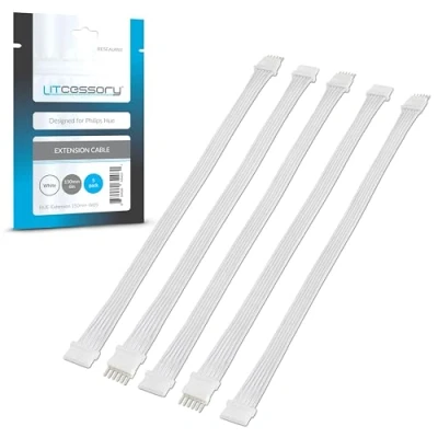 Abbildung von Litcessory Verlängerungskabel für Philips Hue Lightstrip Plus (150mm, 5 Stück, Weiß MIKRO 6 POLIG V4)