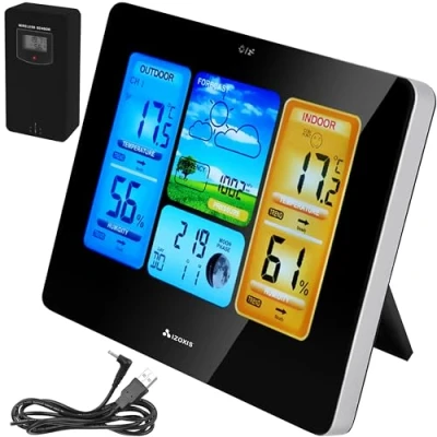 Abbildung von IZOXIS Drahtlose Hygrometer Wetterstation mit LCD Display und Außensensor Funkwetterstation (LCD Display, drahtloser Sensor, Temperatur Feuchtigkeitsmessung)