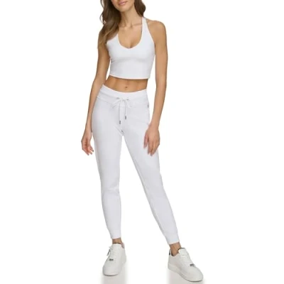 Abbildung von DKNY Women&#039;s Rhinestone Logo Cuff Jogger, White, Small