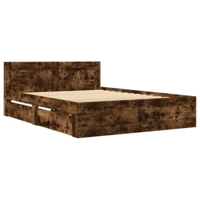 Abbildung von vidaXL Bettgestell, Bett mit Kopfteil, Bettrahmen Lattenrost, Doppelbett für Schlafzimmer, Schlafzimmerbett, Räuchereiche 120x200cm Holzwerkstoff