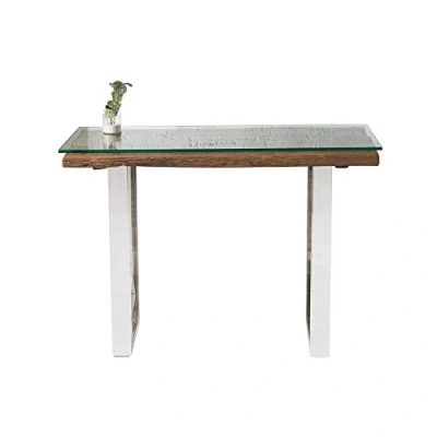 Abbildung von riess ambiente Konsolentisch BARRACUDA 120cm natur / silber, Massivholz · Konsole Sicherheitsglas Edelstahl Kufen