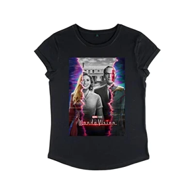 Abbildung von Marvel Damen Wandavision Teaser Poster Women&#039;s Rolled Sleeve T shirt, Schwarz, S