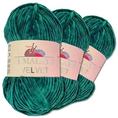Abbildung von Wohnkult Himalaya 3 x 100 g Velvet Dolphin Wolle 40 Farben zur Auswahl Chenille Strickgarn Flauschwolle Glanz Accessoire Kleidung Decken (90048 Petrol)