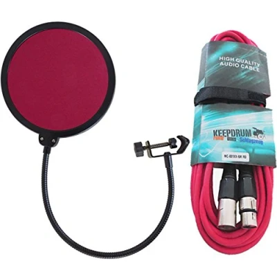 Abbildung von keepdrum EMH019RD Popschutz Rot + Mikrofonkabel 6m
