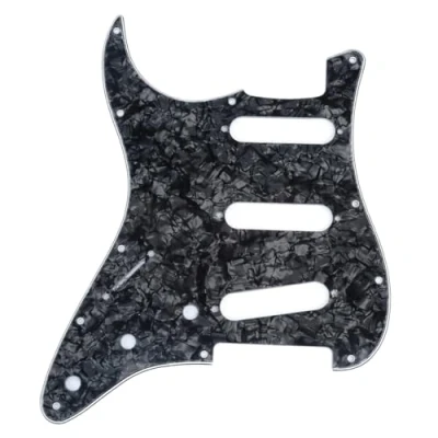Abbildung von Musiclily SSS 11 Löcher Strat Pickguard Gitarren Schlagbrett für Linkshänder Fender USA/Mexican Standard Stratocaster Modern Style,4 lagig Black Pearl