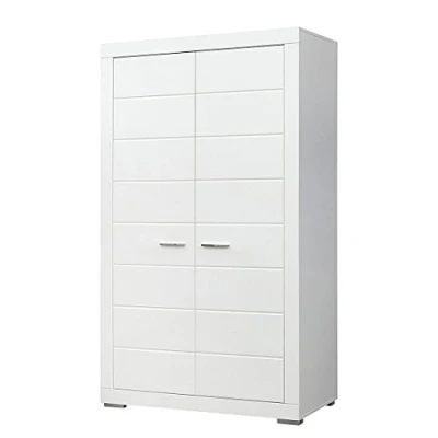 Abbildung von FORTE SNOW Schrank 110 120, Kleiderschrank Weiß Kinderzimmerschrank Jugendzimmerschrank Drehtürenschrank Modern, 2 türig mit Einlegeböden und Kleiderstange, 116 cm breit x 198.5 hoch 60 tief