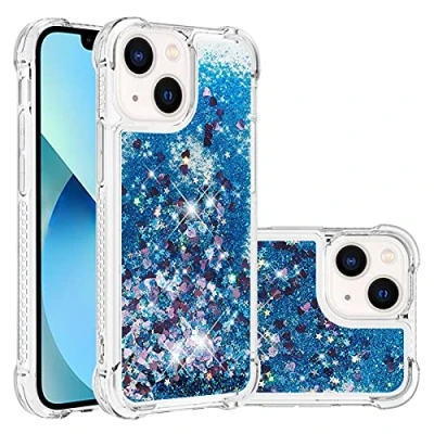Abbildung von KBIKO zxl Hülle kompatibel mit iPhone 13 Mini Schutzhülle Flüssig Glitzer, Handyhülle Back Cover Glitter Flüssigkeit, TPU Silikon Clear für 5.4&quot;.Blue YBL