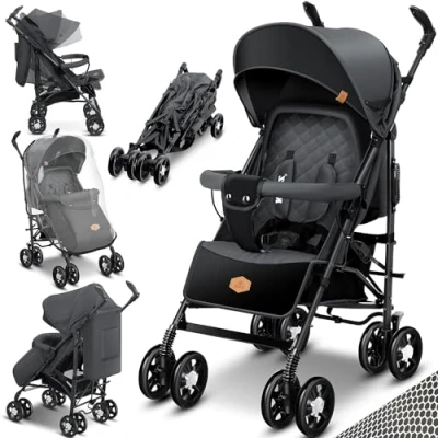 Abbildung von KIDIZ® Kinderwagen City Pro Buggy Kinderbuggy klappbar Liegebuggy Sportwagen Faltbar 360 6 Zoll Rädern Inkl. Moskitonetz, Fußsack und Regenverdeck zusammenklappbar Schlaffunktion Anthrazit