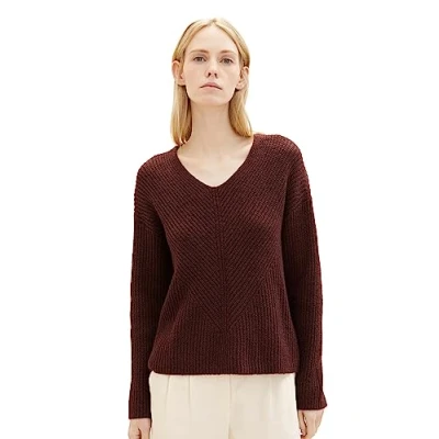 Abbildung von TOM Tailor Vneck Strickpullover, Damen, Größe: XL, Raisin melange