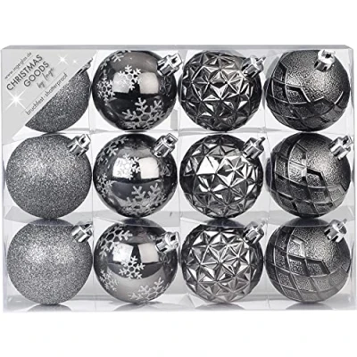 Abbildung von MAGIC by Inge Weihnachtsbaumkugel, Weihnachtskugeln Muster Mix Kunststoff 6cm anthrazit, 12er Set