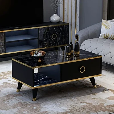 Abbildung von Homidea Sophia Couchtisch Moderner Wohnzimmertisch Kaffeetisch Beistelltisch in trendigem Design (Schwarz Couchtisch) 90 x 45 38,2