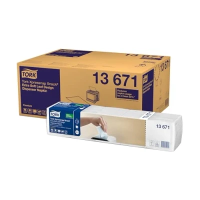 Abbildung von Tork 13671 Xpressnap Snack Extraweiche Weiße Spenderserviette mit Blatt Design / 2 lagige Papierserviette 1/4 Falz für Serviettenspender N10 8x5x100 (4000) Servietten 21,6 x 21,3 cm (B L)