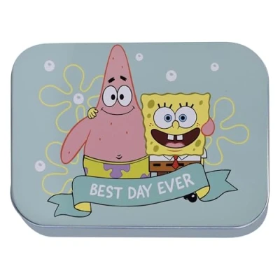 Abbildung von SpongeBob Kinderpflaster Lizensiertes Produkt 5 Stück Metall Box 24 Pflaster Schönes Design Aufbewahrungsbox für Kinder Geeignet Rucksack Handtasche