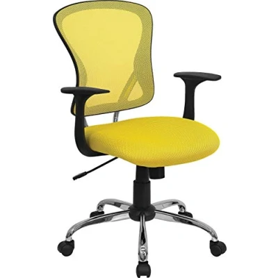Abbildung von Flash Furniture Alfred Bürostuhl mit mittelhoher Rückenlehne, Netzstoff, drehbar, Chromfuß und Armlehnen, Gelb