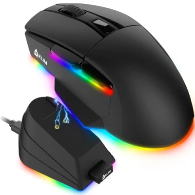 Abbildung von KLIM Blaze X RGB + NEU 2024 Wiederaufladbare kabellose Gaming Maus mit Ladestation Langlebiger Akku Bis zu 12000 DPI Kabelgebundene &amp; PC, PS5, PS4, Mac Schwarz