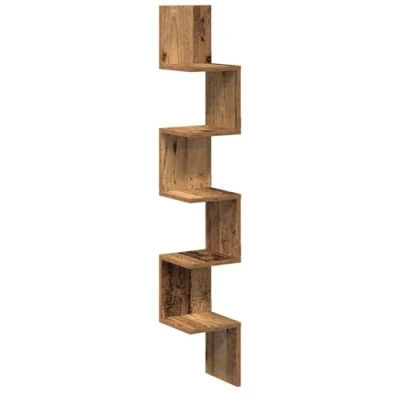 Abbildung von vidaXL Wand Eckregal Altholz Optik 20x20x127,5 cm Holzwerkstoff, Wandregal, Wandablage, Wandeckregal, Eckregal, Hängeregal, Schweberegal, Regal