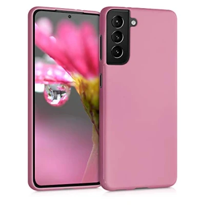 Abbildung von kwmobile Hülle kompatibel mit Samsung Galaxy S21 weiches TPU Silikon Case Cover geeignet für kabelloses Laden Dark Rose