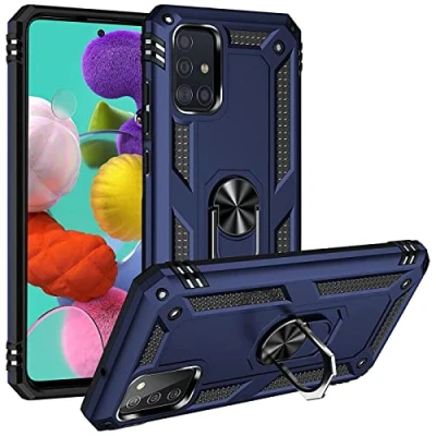 Abbildung von Verco Hybrid Armor Shiel Case für Samsung Galaxy A51 Hülle, extrem robust mit Magnet Fingerring Halter Handyhülle Panzerhülle, Blau