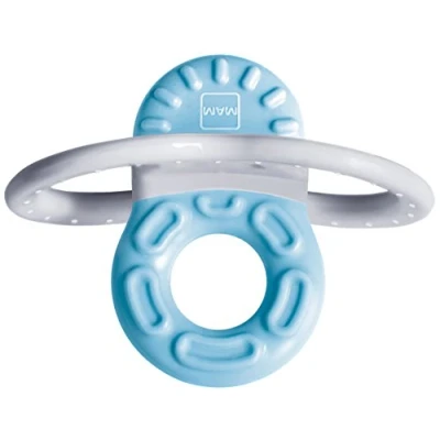 Abbildung von MAM Bite &amp; Relax Phase 1 Mini Beißring, Zahnungshilfe speziell für die Vorderzähne, extra kleiner und leichter Beißring Babys, ab 2+ Monate, blau