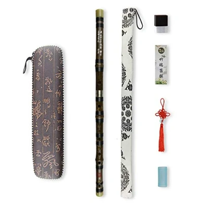 Abbildung von G Key Dizi Black Bambusflöte mit freier Membrane &amp; Kleber Protector Set traditionelles chinesisches Instrument (G key/Black Bambus)