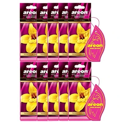 Abbildung von AREON Mon Autoduft Vanille Bubble Gum Pink Rosa Auto Duft Lufterfrischer Kaugummi Hängend Aufhängen Anhänger Spiegel Pappe 2D Wohnung (Vanilla Set Pack x 3)