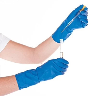 Abbildung von 10 x HygoStar Latex Handschuh High Risk puderfrei M 28cm dunkelblau VE