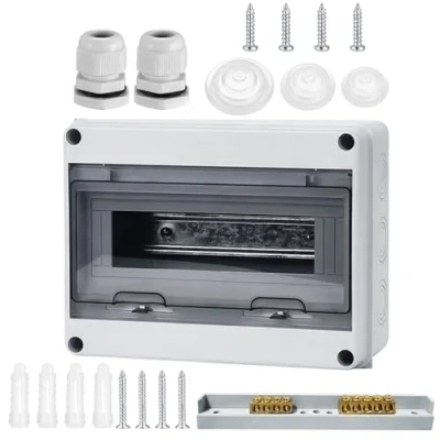 Abbildung von Verteilerkasten Aufputz, IP65 Waterproof Sicherungskasten Aufputz,1 Reihig für 12 MODULE Aufputzverteiler, mit Messingklemmen Garten oder Außenbereichen, Villen, Ladesäulen (12 Modul)