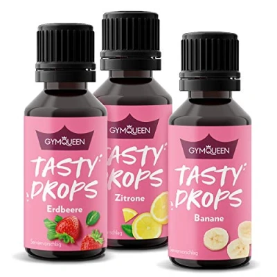 Abbildung von GymQueen Tasty Drops, 3x30ml, Erdbeer, Zitrone, Banane, Flavour Drops ohne Kalorien