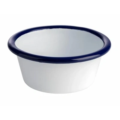 Abbildung von APS 40646 Schale &quot;ENAMELWARE&quot;, Dipschale, Snackschale, 0,08 Liter, Ø 8 cm, Höhe 3,5 emailliertes Stahlblech, weiß mit blauem Rand