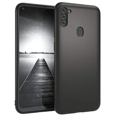 Abbildung von EAZY CASE Handyhülle Silikon mit Kameraschutz kompatibel Samsung Galaxy M11 in Schwarz Matt, Ultra dünn, Slimcover, Silikonhülle, Hülle, Softcase, Backcover